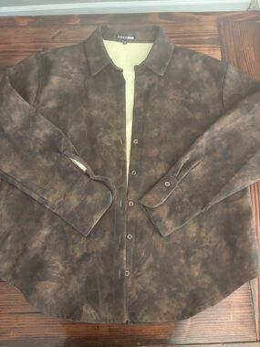Fashion Nova Women’s Distressed Faux Leather Brown Button-Up Shirt Jacket